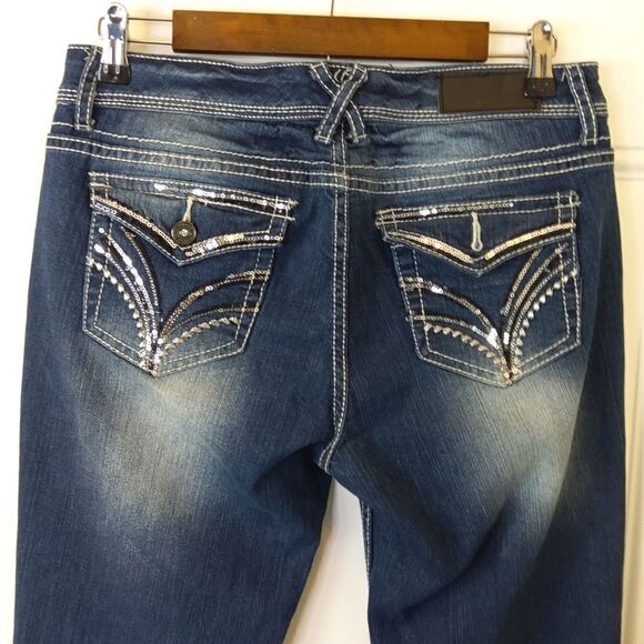 Twenty-one black five pocket distressed curvy slim bootcut jeans - Picture 11 of 16